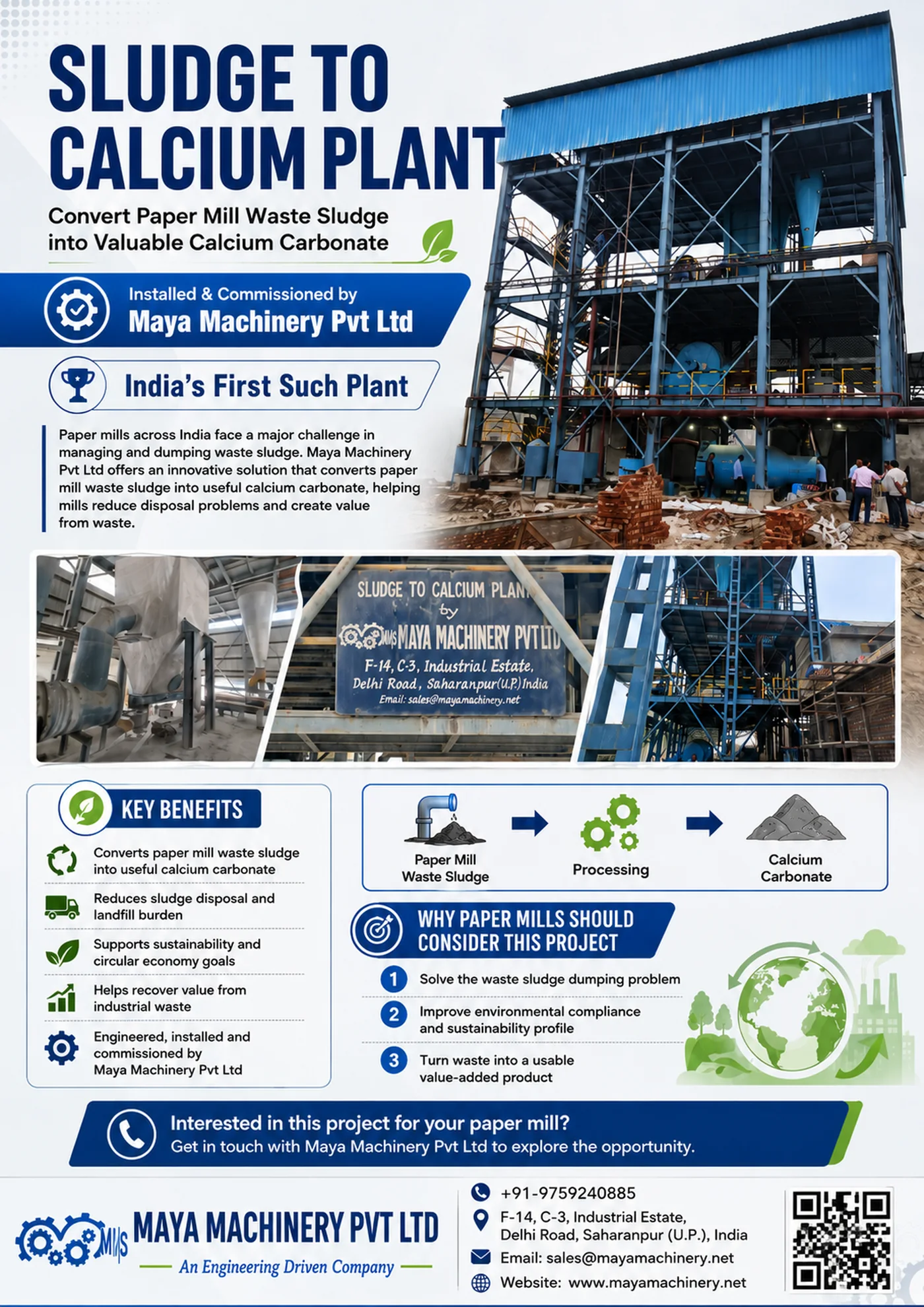 Sludge to Calcium Plant for paper mills installed by Maya Machinery Pvt Ltd